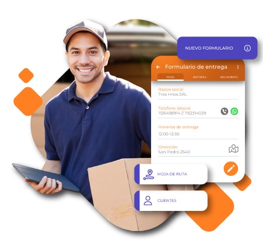 Chofer registrando sus entregas en un dispositivo móvil mientras realiza su ruta