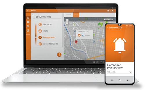 pantalla de camputadora  visualizando un seguimiento junto con un celular, imagen de alerta 